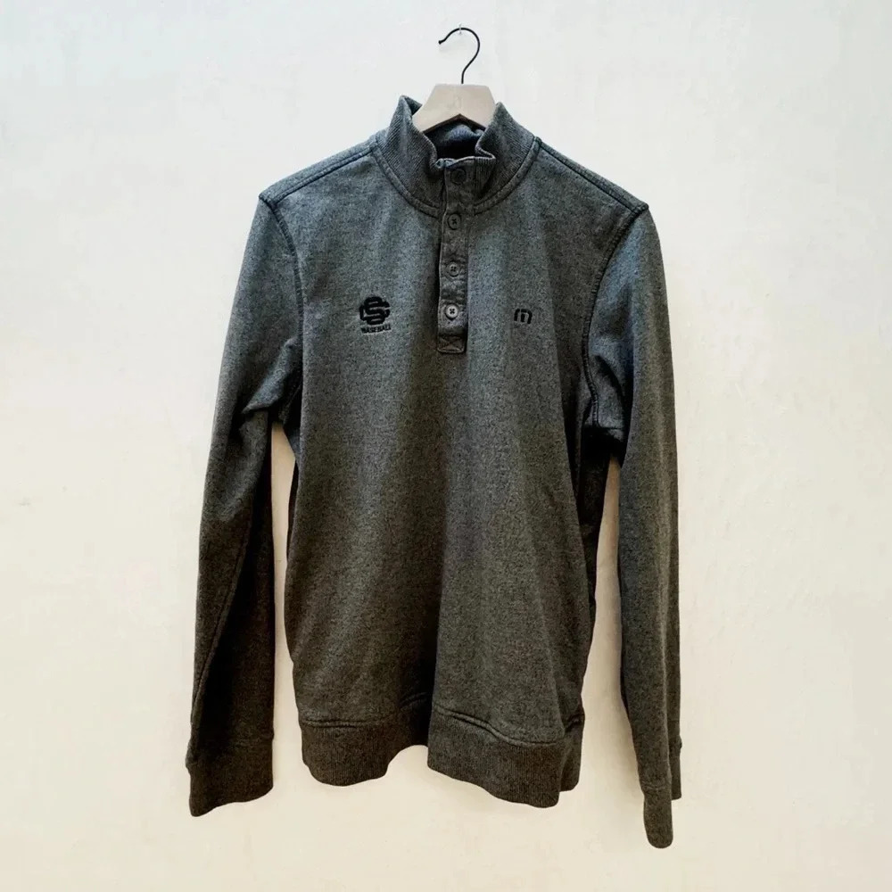 Travis Matthews || Men's 1/4 Button Down USC Baseball Sweater Grey Medium